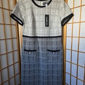 NWT WOMENS KARL LAGERFELD PARIS BLACK WITH GRAY PATTERNS SHEATH DRESS SIZE 8